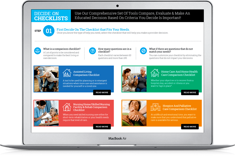 The Seniors Resource Hub comparison checklists on a laptop